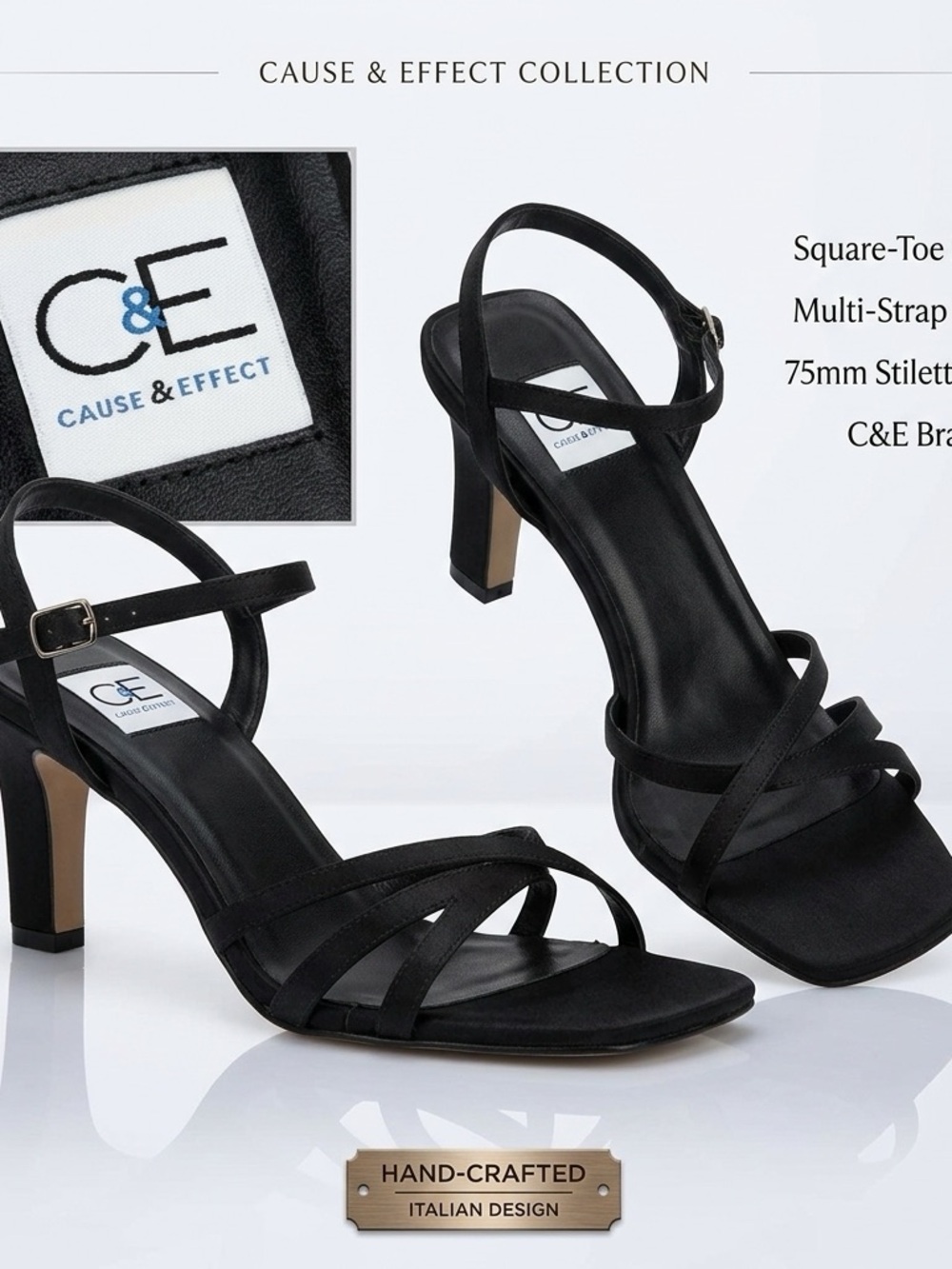 Cause & Effect Black Strappy Square Toe Stiletto Heels Sandals Size 8